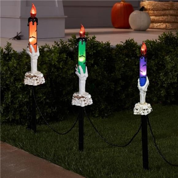 Halloween Decorations, 5 Pack Skull Candle Lights with Stakes, Battery Operated - Picture 6 of 8